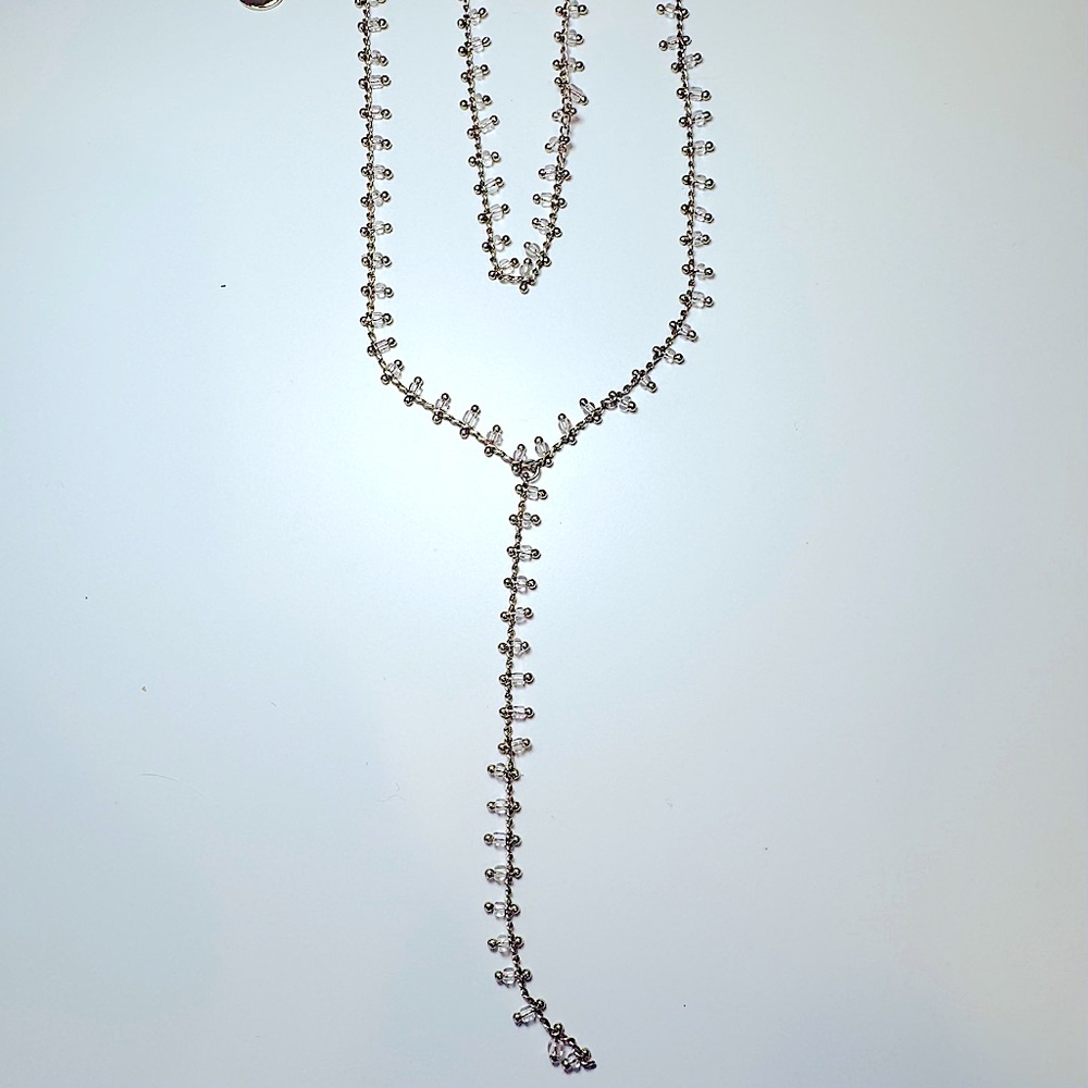 Set Of 2 New Multi Chain Necklaces; Gold W Clear Beads & Gold W Sapphire Gems - Picture 4 of 11